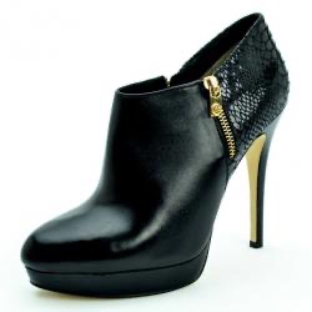 MK‎ Michael Kors Black Leather/Python Stiletto Booties Sz 5.5